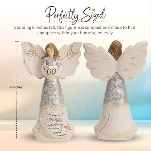 Pavilion Elements Angels Figurine - Guardian Angel Figure Display - Happy 60th Birthday May The Blessings of Today Bring You Joyful Tomorrows Printed Text, Collectibles Angel Figurines, 6"