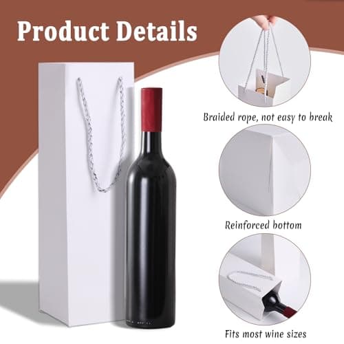 Tlenpo 20 Pack White Wine Gift Bag Set with Handles, 13.7x3.8x3.8 Inch, Kraft Whiskey Wine Bag for Valentines, Wedding, Easter, Christmas, Baby Shower, Birthday Party