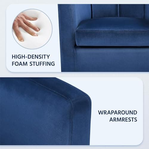 Yaheetech Velvet Accent Chair, Modern and Comfortable Armchairs, Upholstered Barrel Sofa Chair for Living Room Bedroom Waiting Room, Blue