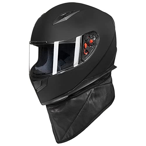 ILM Full Face Motorcycle Street Bike Helmet with Removable Winter Neck Scarf + 2 Visors DOT Model ILM-313 (L, Matte Black)