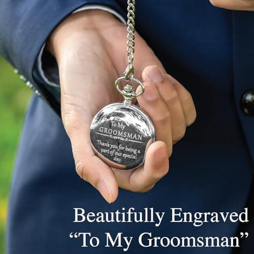 FJ FREDERICK JAMES Wedding Pocket Watches for Groomsman, Best Man, Groom, Father of the Bride & Groom I Silver Engraved I Complete Their Wedding Attire B07F63XPXK