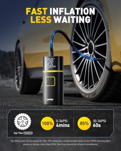 40L/min Tire Inflator for Car Tires, Bikes and Motorcycles, Auto Shut-off, Digital Display Pressure Gauge, LED Light AUXITO 150PSI Tire Inflator Portable Air Compressor, 5X Faster Air Pump B0DMNMCGMY