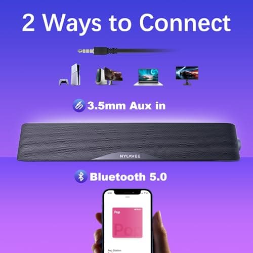 Nylavee Computer Speakers, Hi-Fi Stereo Computer Sound Bar with Bluetooth & 3.5mm Aux, USB/USB-C Powered for Desktop PC, Laptop & Monitor, Built-in Mic and Headphone Jack