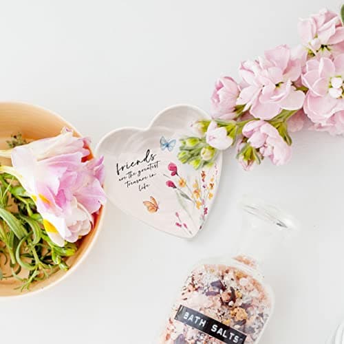 Pavilion Gift Company - Friend - Ceramic Heart-Shaped Keepsake Dish, Watercolor Floral Design, Valentines Day Gift For Girlfriend, Unique Gifts for Friend, Trinket Dish, Ring Holder, Jewelry Dish