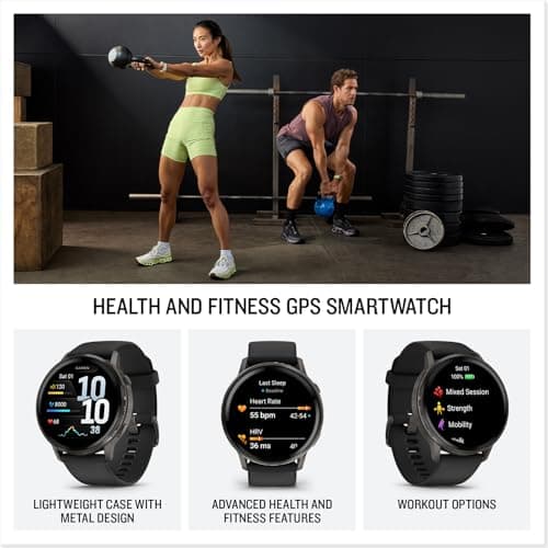 Garmin Venu® 4, 45mm, Advanced Health and Fitness GPS Smartwatch, Bright and Colorful Display, Built-in Flashlight, 12 Days of Battery Life, Slate with Black Silicone Band