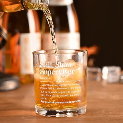 Futtumy Boss Gifts for Men, Shit Show Supervisor Whiskey Glass, Office Boss's Day Gift Christmas Gifts Birthday Thank You Gift for Supervisor Boss Men Coworker Manger, 10 Oz Old Fashioned Glass