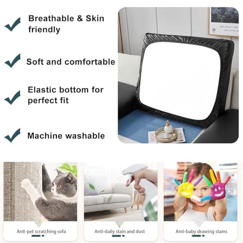 CLGTY Waterproof Couch Cushion Covers for Sofa, PU Leather L-Shaped Seat Cushion Cover Individual Separate Sectional Sofa Slipcovers Form Fitted for Cat Dog-Black-Chaise seat