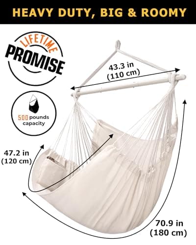 ADVOKAIR Hammock Chair Large 70.9"x47.2", 32% Bigger XXL Hanging Swing Chair with 500lbs Capacity, Heavy Duty Steel Spreader Bar, Extra Roomy Comfort for Adult Indoor Outdoor Bedroom Patio