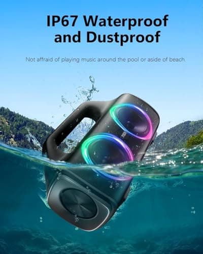 Speakers, 80w (Peak) Portable Wireless Speaker with Lights, Stereo Loud Sound, IP67 Waterproof, Deep Bass Outdoor Speakers Bluetooth 5.3 Dual Pairing for Home Party Beach Camping, Gifts