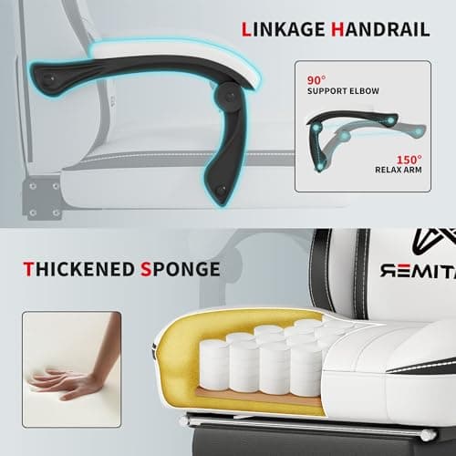 Gamtimer Gaming Chair with Footrest, Ergonomic Computer Chair, PU Breathable Material with Headrest and Lumbar Support, Suitable for Silla Gamer and Adults (White)