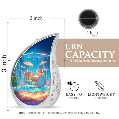 Underwater Drum Burial Urns for Ashes Cremains, Keepsake Funeral Urns for Ashes Adult Male & Female, Blue Cremation Urn for Daughter, Memorial Gifts for Loss of Mom, 3 Inch B0G9TBW455