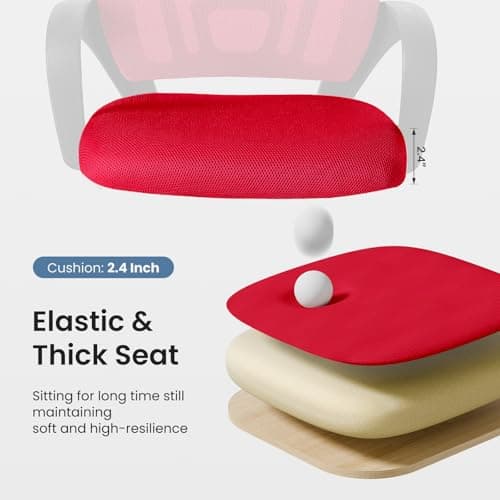 DUMOS Home Office Chair - Ergonomic Mid Back Mesh Desk Chair with Lumbar Support & Rocking Mode, Height Adjustable with Fixed Armrest, for Computer, Gaming, Meeting, 360° Swivel, Red