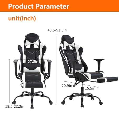 High Back PU Leather Gaming Chair with Headrest & Lumbar Support, Height Adjustable Wide Seat Gamer Chair for Adults, Game Chair with Footrest & Armrest