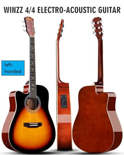 Winzz 4/4 Electro Acoustic Guitar, Left-Handed Western Guitar Set, Adult Beginners, Acoustic Guitar 41 Inch with 4-Band Equaliser (Dreadnought,Glossy Sunburst)