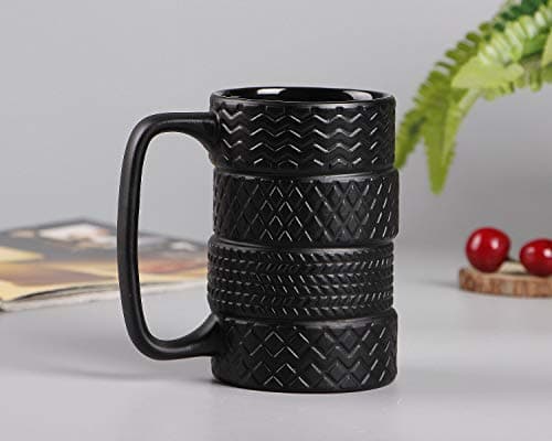 VanEnjoy 3D Cool Black Tyre Tire Shaped Frosted Ceramic Mug Large Coffee Tea Cup Unique Gifts Car Fans 14 oz(400ml) B07M5Q8RXP