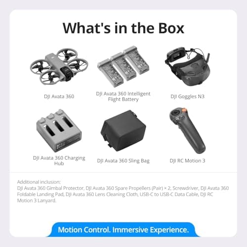 DJI Avata 360 Motion Fly More Combo, 360° Drone With 1-Inch 8K 360° Imaging, 360° Camera Drone With Propeller Guard. Includes Goggles N3 and RC Motion 3 for Intuitive Motion Control 1 year NYC Care Plan and more
