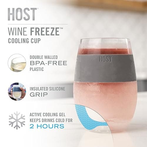 Host Wine Freeze Cup Set of 2 - Plastic Double Wall Insulated Wine Cooling Freezable Drink Glasses with Freezing Gel, Wine Glass Gift for Red and White Wine, 8.5 oz Marble