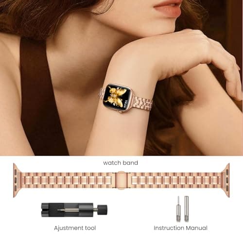 STIROLL Thin Replacement Band Compatible for Apple Watch 38mm 40mm 41mm 42mm(Series 11 10), Stainless Steel Metal Wristband Women Men for iWatch Ultra SE Series 9 8 7 6 5 4 3 2 1, Rose Gold