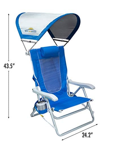 GCI Outdoor Sunshade Backpack Beach Chair | Reclining Folding Canopy Chair with Durable Armrests, Drink Holder & Carry Straps, Perfect for Beach Trips & Picnics — Saybrook Blue