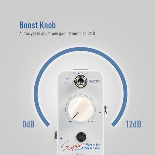 SONICAKE Clean Boost Pedal with Buffer and +12dB Gain, Mini Pure Boost Guitar Bass Effects Pedal - Sonic Super Master