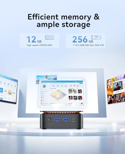 KAMRUI Essenx E1 Mini PC, N95 Processor (up to 3.4GHz), 12GB LPDDR5 RAM 256GB M.2 SSD, Mini Desktop Computer Support Dual 4K, WiFi, Ethernet for Business, Office, Home