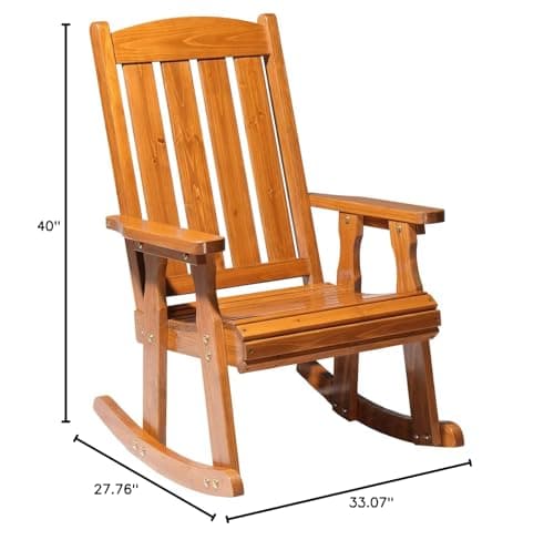 VINGLI Wooden Rocking Chair, Patio Rocker with Higher Backrest, Heavy Duty 600 LBS Outdoor Rocking Chair for Garden, Yard, Balcony, Teak