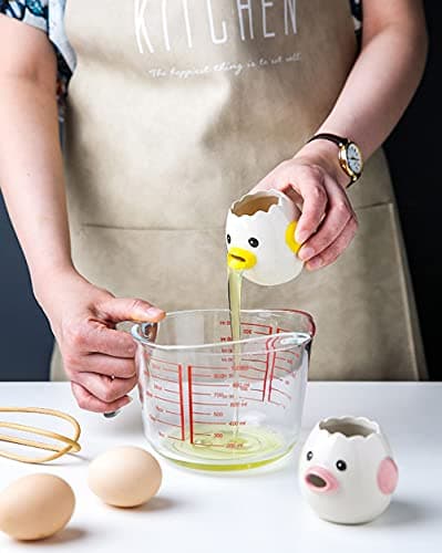 LuoCoCo Cute Egg Separator, Ceramics Vomiting Chicken Egg Yolk White Separator, Practical Household Small Egg Filter Splitter, Kitchen Gadget Baking Assistant Tool, Dishwasher Safe (Yellow) B094NTCSDJ