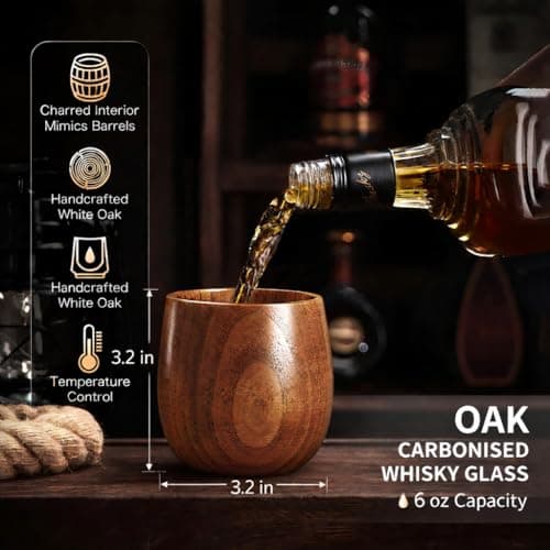 Wooden Whiskey Glass Gifts For Men - Charred Wood Bourbon Whiskey Glasses, Perfect for Men Who Have Everything, Gift for Dad or Boyfriend on Father's Day, Birthday, Christmas, Thanksgiving (2 Pack)