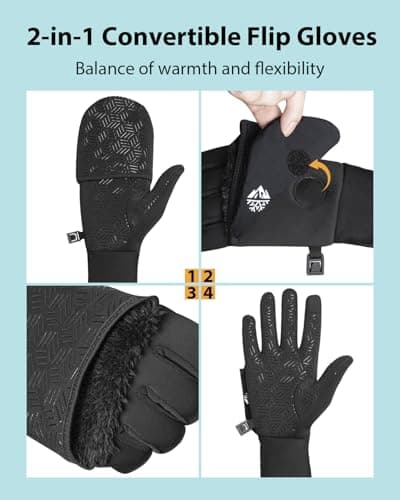 RIGWARL Winter Running Gloves Men Women Cold Weather, Touchscreen Convertible Mittens Warm Thermal Gloves with Watch Window