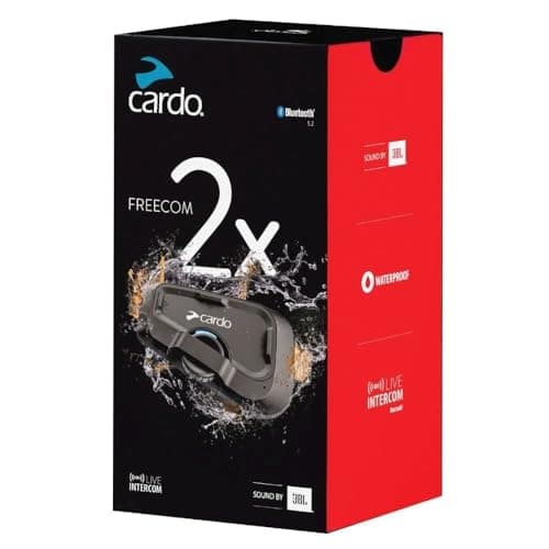 Cardo Systems FREECOM 2X Motorcycle 2-Way Helmet Bluetooth Communication System Headset Intercom, Universal Bluetooth Connectivity, Waterproof, 40mm Speakers - Single Pack