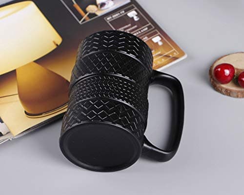 VanEnjoy 3D Cool Black Tyre Tire Shaped Frosted Ceramic Mug Large Coffee Tea Cup Unique Gifts Car Fans 14 oz(400ml) B07M5Q8RXP