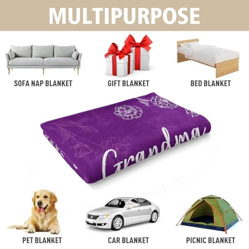 Birthday Gifts for Grandma from Grandkids, to My Grandmother Soft Flannel Throw Blanket for Christmas Mothers Day GiltGlimmer Grandma Gifts, Grandma Floral Blanket 50" x 60", Purple B0CNJQRH77
