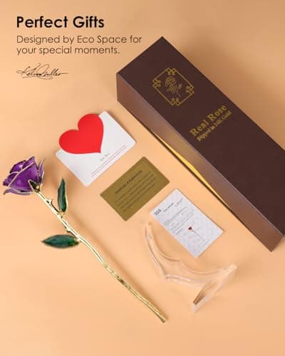 Handpicked real rose dipped in 24K gold; a one-of-a-kind keepsake for women on Valentine’s Day, Mother’s Day & anniversaries 24K Gold Dipped Real Rose, Forever Flower, Purple B0F93N2SKX