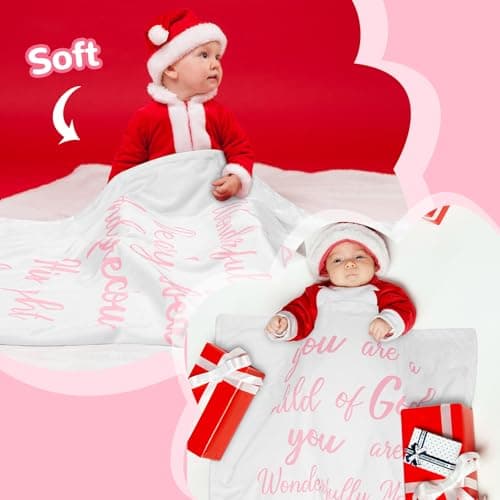Rtteri Christian Gift for Baby Plush Baby Blanket with Dotted Backing First Communion Gift Baptism Blanket Scripture Swaddle Bible Verse for Newborn Boy Girl Christening Godchild Gift(Pink and White)
