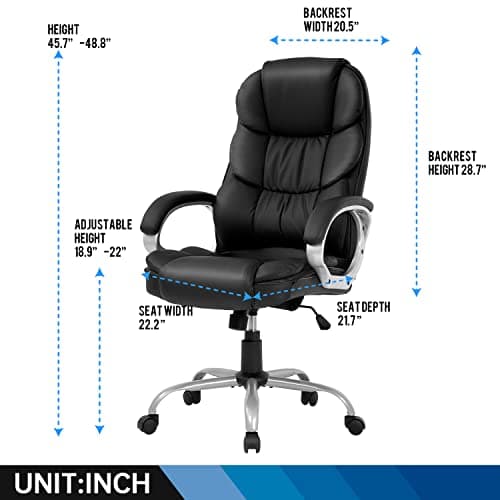 FDW Office Chair Computer High Back Adjustable Ergonomic Desk Chair Executive PU Leather Swivel Task Chair with Armrests Lumbar Support (Black)