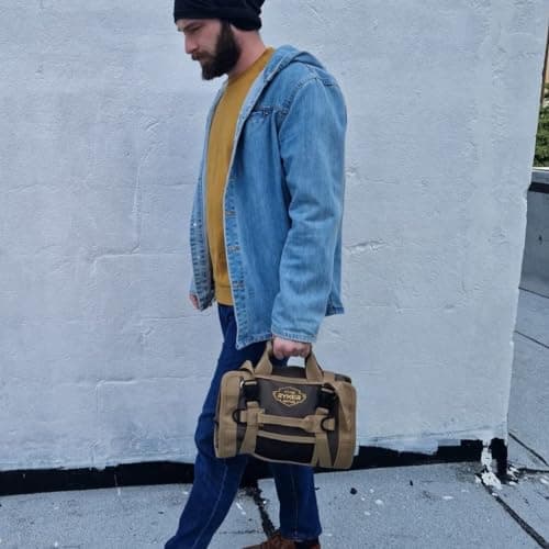 The Ryker Roll Up Tool Bag Organizer Gifts for Dad. Heavy Duty Motorcycle Tool Roll Bag Organizer. Portable Rollup Toolbag w/Detachable Pouches - Tools Bags Mens gifts for him - Mechanic & Electrician