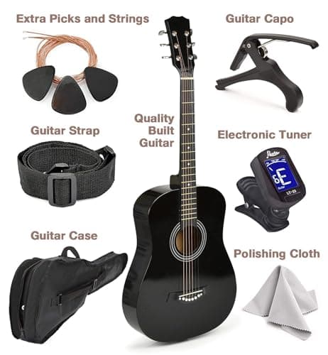 Classical Acoustic Guitar For Kids By MasterPlay- 30” Beginner Guitar For Learners- Accoustic String Starter Kit: Guitar Bag, Tuner, Strap, Extra Strings, Picks, Wash Cloth, Capo (Black)