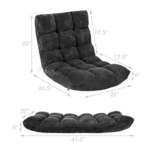 S AFSTAR Cushioned Floor Chair, 14-Position Adjustable Padded Lazy Recliner with Comfortable Back Support and Skin-Friendly Cover, Great for Reading, Playing Game, Meditating (Mysterious Black)