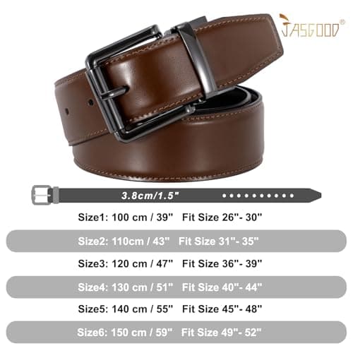JASGOOD Men's Belt, Reversible Leather Belts for Men for Dress Pants, One Reverse For 2 Sides Casual Belt