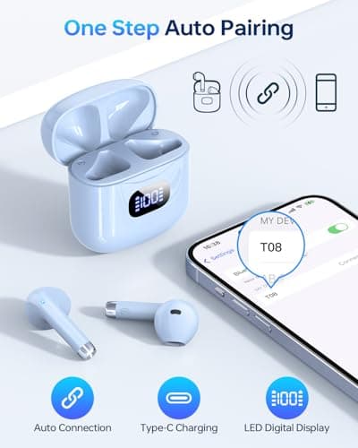 KTGEE Wireless Earbuds Bluetooth 5.3 Headphones, 40Hrs Playback Stereo Ear Buds with LED Display Charging Case IPX7 Waterproof in-Ear Earphones with Mic for Phone Tablet Laptop Sports, Blue