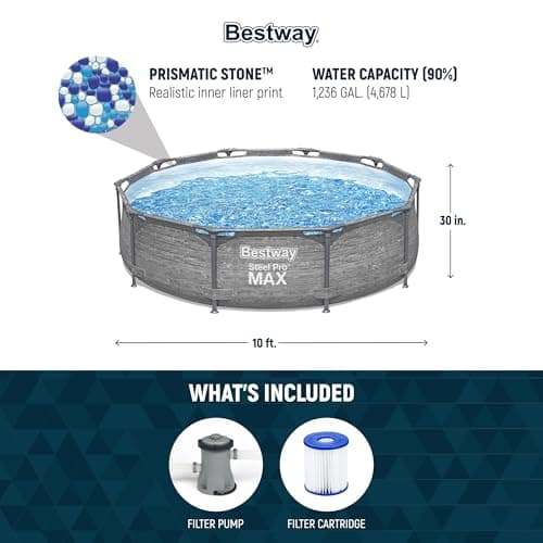 Bestway Steel Pro MAX 10' x 30" Above Ground Pool, Round Metal Frame Outdoor Swimming Pool Set with Filter Pump, Stacked Stone Print