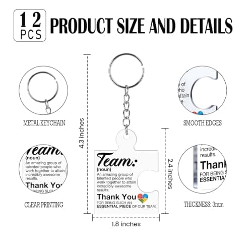 Gift Set for Employee, Staff, Teachers, Teamwork Puzzle Piece Keyring, Acrylic Team Appreciation Gifts Bulk Thank You Keychains for Coworkers B0FD9YB7K3