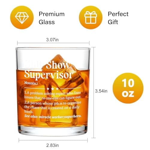 Futtumy Boss Gifts for Men, Shit Show Supervisor Whiskey Glass, Office Boss's Day Gift Christmas Gifts Birthday Thank You Gift for Supervisor Boss Men Coworker Manger, 10 Oz Old Fashioned Glass