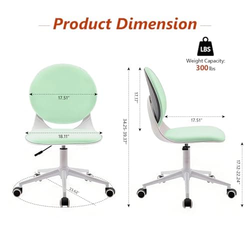 Modern Home Office Chair, Armless Faux Leather Fabric Desk Chair with Mid-Back, Swivel Height Adjustable Ergonomic Computer Task Chair for Office, Bedroom, Make Up, Study
