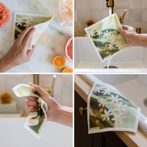 Floral Swedish Dishcloths 6-Pack – Reusable Eco-Friendly Cleaning Cloths in Plantable Packaging, Ultra-Absorbent Kitchen Sponge Cloth Gift Set.
