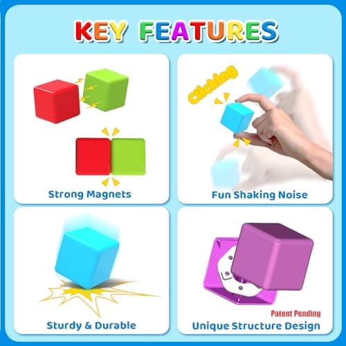 Sensory & Montessori Toys for Boys & Girls 1 2 3 Years Old, Toddler Travel Toys, Magnet Toys for Kids Birthday Gifts (12 PCS) Magnetic Building Blocks Large, 1.65 inch Stacking Cubes for Toddlers B0CHJTD1FS