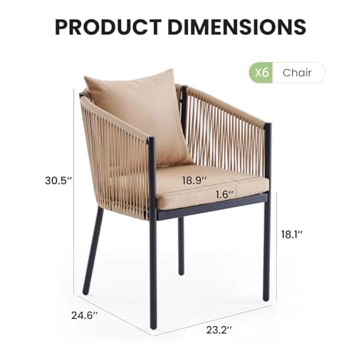 Soohow Rattan Outdoor Patio Dining Chairs Set of 6, Woven Wicker Chairs with Cushions, All Weather Ergonomic Comfort, for Balcony, Backyard and Poolside