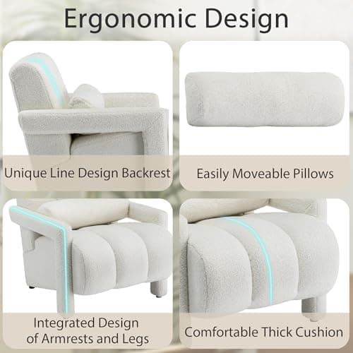 LOULENS Lambswool Accent Chair, Modern Upholstered Sherpa Accent Chair, Comfy Teddy Single Armchair with Pillow for Living Room, Bedroom (Beige, Backrest Under The Cushion)