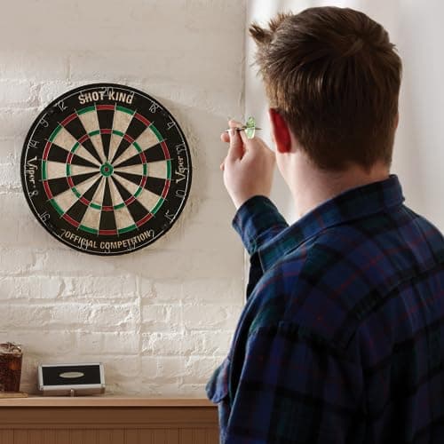 Viper by GLD Products Shot King Regulation Bristle Steel Tip Dartboard Set with Bullseye Metal Radial Spider Wire Compressed Sisal Board with Rotating Number Ring Includes 6 Darts Black