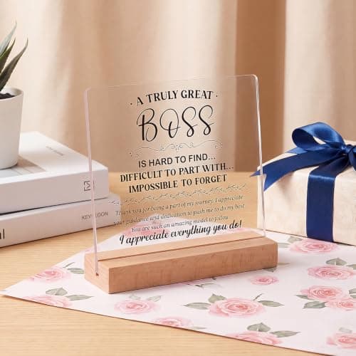 Gifts for Boss Female, Acrylic Plaque Decor Birthday Thank You Gifts for Women Men Office Decor Boss Gifts for Women, 5.5 x 5.9" Acrylic Plaque Gift for Boss Women Man B0H8B3XHLP